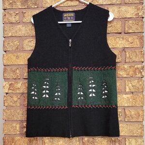 Vintage Woolrich 100% Lambs Wool Tree Motif Full Zip Vest Size Small